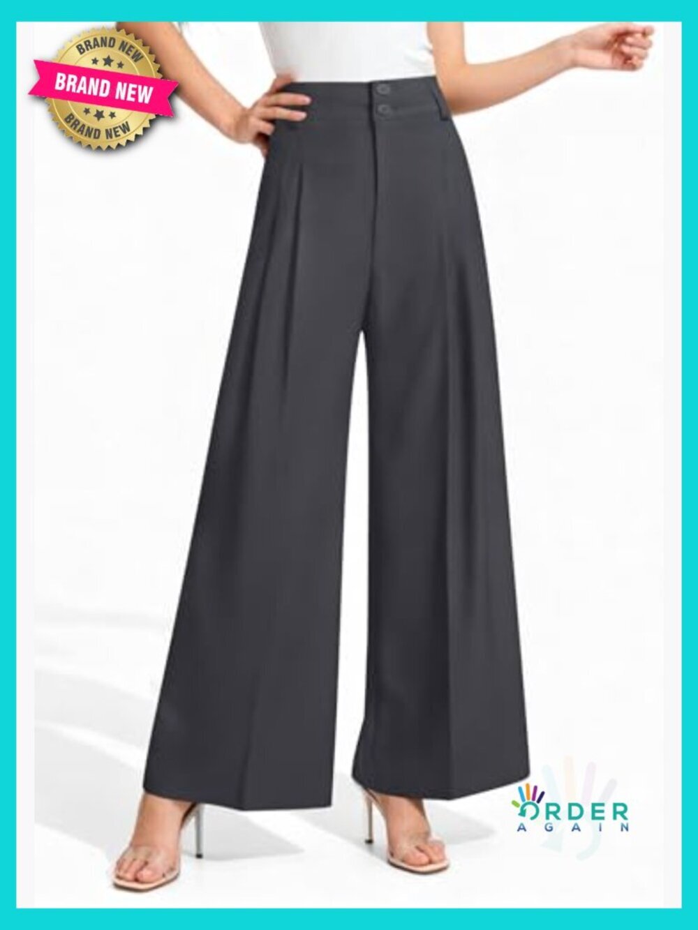 High Waist Pleated Wide Leg Palazzo Pants Work Business Casual Trousers - Picture 3 of 7